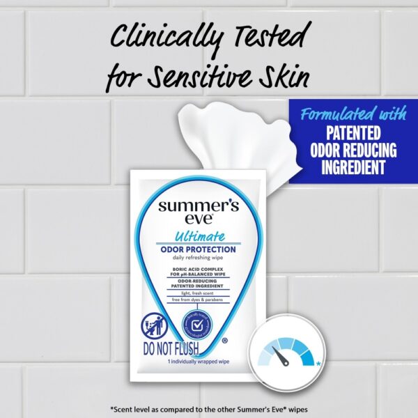 Summer’s Eve Ultimate Odor Control Daily Feminine Wipes with Boric Acid – pH Balanced, 12 Individually Wrapped Wipes - Image 5