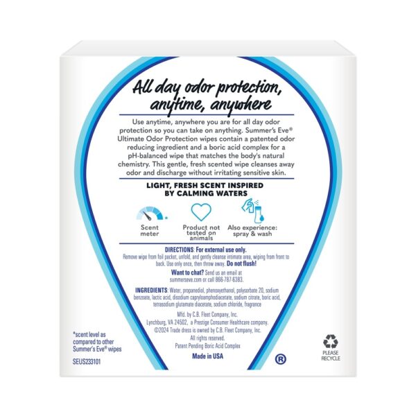 Summer’s Eve Ultimate Odor Control Daily Feminine Wipes with Boric Acid – pH Balanced, 12 Individually Wrapped Wipes - Image 8