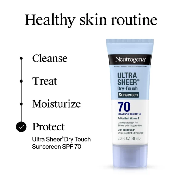 Neutrogena Ultra Sheer Dry-Touch Sunscreen SPF 70 – Lightweight, Water-Resistant, Non-Greasy Broad Spectrum Protection - Image 3