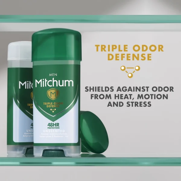 Mitchum Men’s Antiperspirant Gel Stick – Triple Odor Defense, 48-Hour Protection, Unscented & Alcohol-Free, 3.4 oz (Pack of 2) - Image 4
