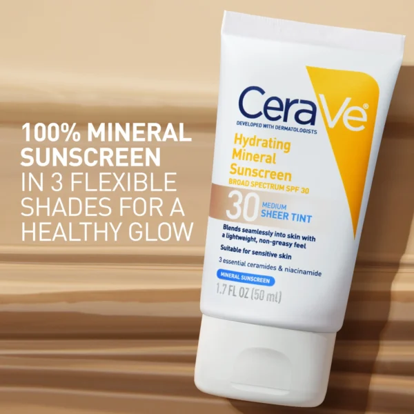 CeraVe Hydrating Mineral Sunscreen SPF 30 with Sheer Tint – Tinted Face Sunscreen with Broad Spectrum Protection & Skin Barrier Support - Image 4