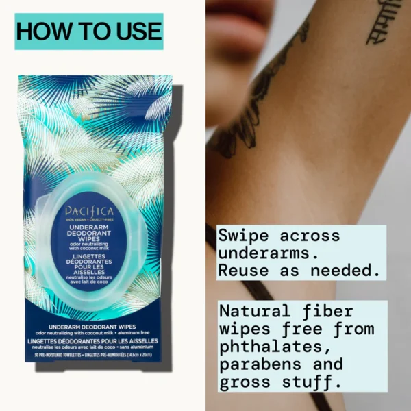 Pacifica Coconut Milk Underarm & Full Body Deodorant Wipes – Aluminum-Free, Vegan, Cruelty-Free, 30 Wipes (Pack of 2) - Image 9