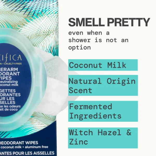 Pacifica Coconut Milk Underarm & Full Body Deodorant Wipes – Aluminum-Free, Vegan, Cruelty-Free, 30 Wipes (Pack of 2) - Image 5