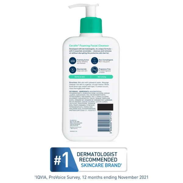 CeraVe Foaming Facial Cleanser – Refreshing Gel Face Wash for Normal to Oily Skin - Image 5