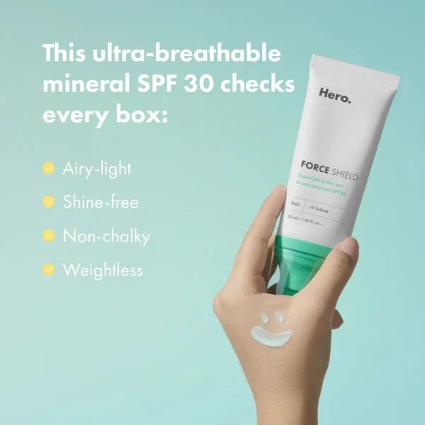 Hero Cosmetics Force Shield Superlight Sunscreen SPF 30 – Mineral Sunscreen for Acne-Prone & Sensitive Skin - Image 4