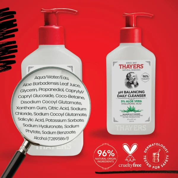 THAYERS pH Balancing Daily Cleanser – Gentle Face Wash with Aloe Vera & Witch Hazel for Balanced Skin - Image 2