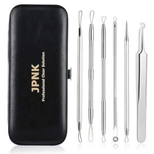 JPNK 6-Piece Blackhead Remover Tool Kit with Leather Case – Professional Stainless Steel Comedone Extractor Set