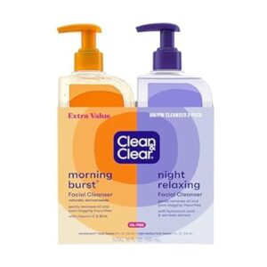 Clean & Clear Oil-Free Facial Cleanser 2-Pack – Morning Burst & Night Relaxing, 16 oz