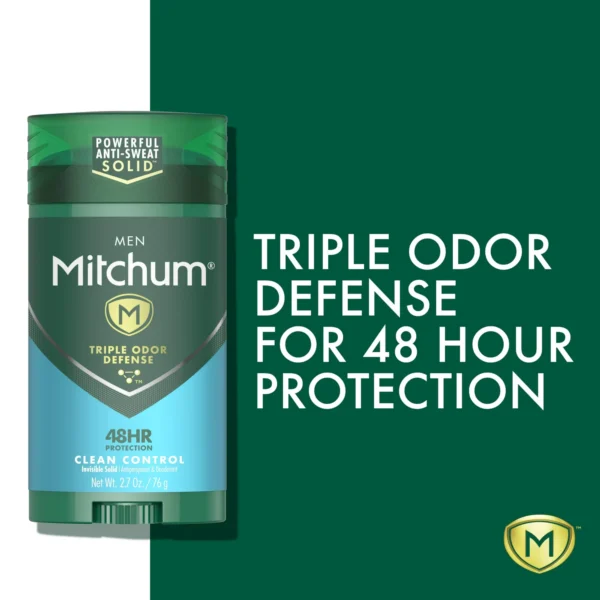 Mitchum Men’s Antiperspirant Deodorant Stick – Triple Odor Defense, 48-Hour Protection, Clean Control Scent, 2.7 oz (Pack of 1) - Image 3
