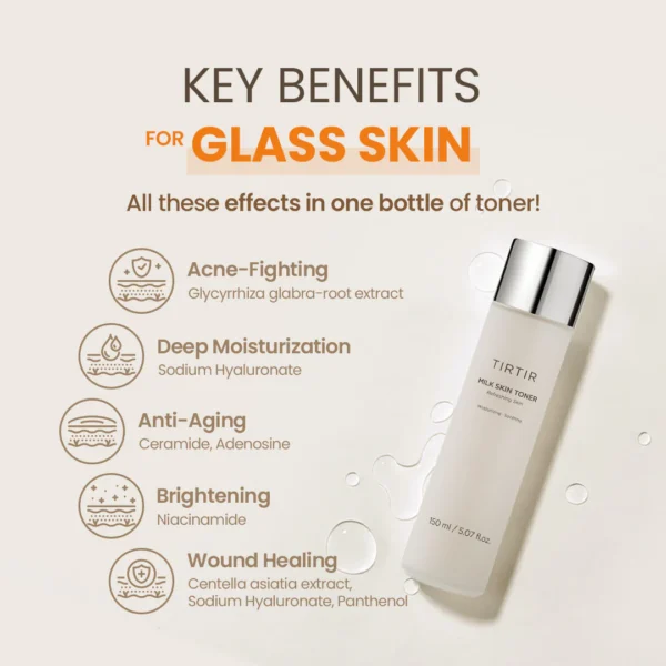 TIRTIR Milk Skin Rice Toner – Hydrating & Soothing Toner with Rice Bran Extract, Niacinamide & Ceramide for Radiant Skin - Image 5