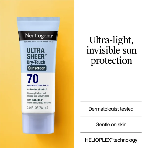 Neutrogena Ultra Sheer Dry-Touch Sunscreen SPF 70 – Lightweight, Water-Resistant, Non-Greasy Broad Spectrum Protection - Image 8