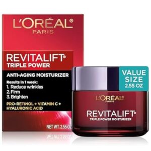 L’Oréal Paris Revitalift Triple Power Anti-Aging Face Moisturizer – Firming, Brightening & Wrinkle-Reducing Cream with Pro-Retinol