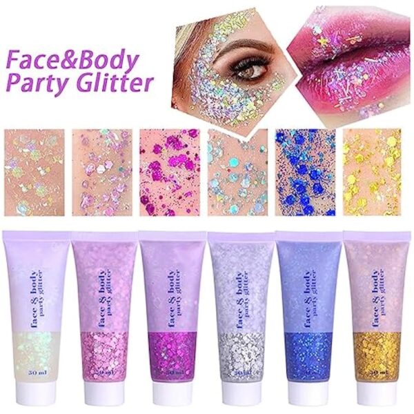 MEICOLY Clear White Body Glitter Gel – Sparkling Chunky Glitter for Face, Hair & Body, Non-Toxic & Washable, 50ml - Image 3