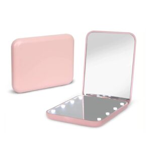Kintion Pocket Mirror – 1X/3X Magnification LED Compact Travel Makeup Mirror, 2-Sided, Portable, Folding, Handheld, Small Lighted Mirror for Gift, Pink