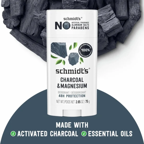 Schmidt’s Aluminum-Free Vegan Deodorant Charcoal & Magnesium – 48-Hour Odor Protection, 2.65 oz Sticks (Pack of 2) - Image 3