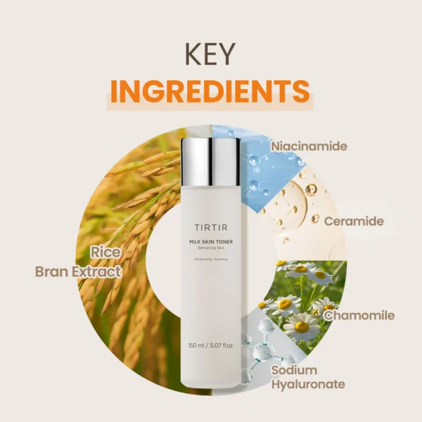 TIRTIR Milk Skin Rice Toner – Hydrating & Soothing Toner with Rice Bran Extract, Niacinamide & Ceramide for Radiant Skin - Image 4