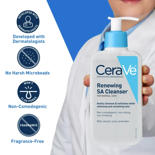 CeraVe Renewing SA Cleanser – Salicylic Acid Facial Cleanser for Gentle Exfoliation & Smooth Skin - Image 6
