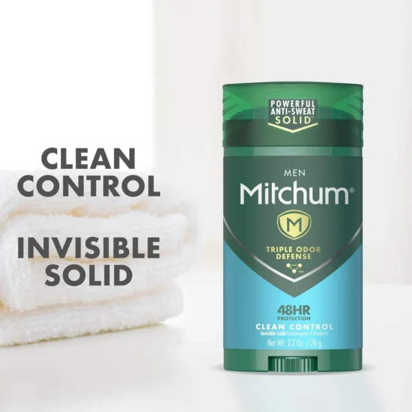 Mitchum Men’s Antiperspirant Deodorant Stick – Triple Odor Defense, 48-Hour Protection, Clean Control Scent, 2.7 oz (Pack of 1) - Image 2