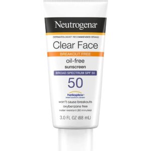 Neutrogena Clear Face Sunscreen SPF 50 – Oil-Free, Broad Spectrum Facial Sunscreen for Acne-Prone & Oily Skin
