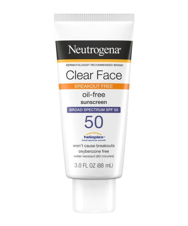 Neutrogena Clear Face Sunscreen SPF 50 – Oil-Free, Broad Spectrum Facial Sunscreen for Acne-Prone & Oily Skin