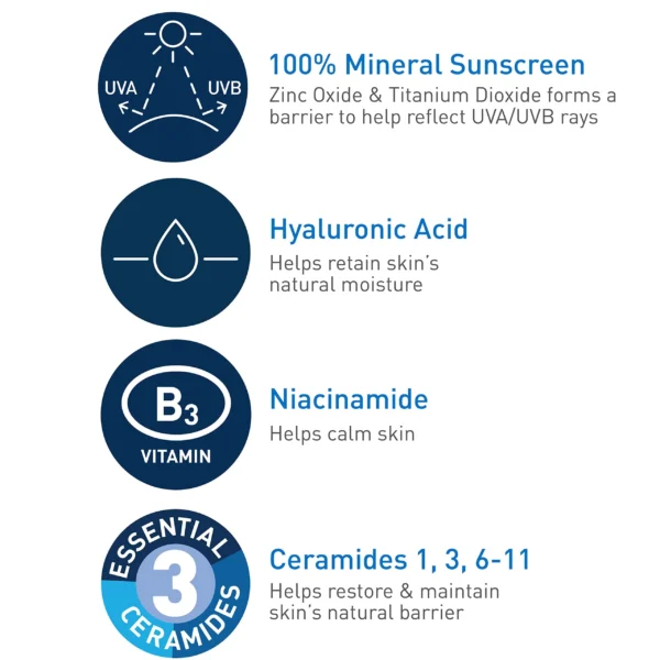 CeraVe 100% Mineral Sunscreen SPF 50 – Broad Spectrum Face Sunscreen for Sensitive Skin - Image 3
