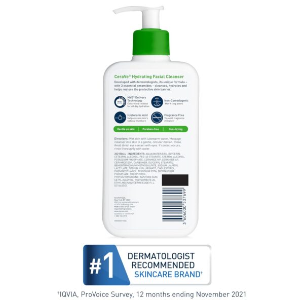 CeraVe Hydrating Facial Cleanser – Moisturizing Face Wash for Normal to Dry, Sensitive Skin - Image 3