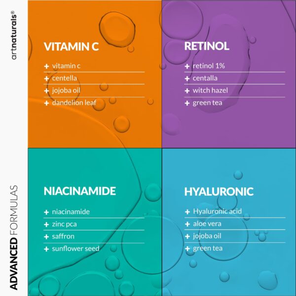 Artnaturals Retinol, Hyaluronic Acid & Niacinamide Vitamin C Serum – Anti-Aging Brightening Serum for Wrinkles & Skin Tone - Image 3