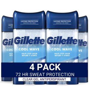 Gillette Clear Gel Antiperspirant & Deodorant for Men – 72-Hour Sweat & Odor Protection, Cool Wave Scent, 3.8 oz (Pack of 4)