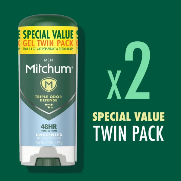 Mitchum Men’s Antiperspirant Gel Stick – Triple Odor Defense, 48-Hour Protection, Unscented & Alcohol-Free, 3.4 oz (Pack of 2) - Image 7