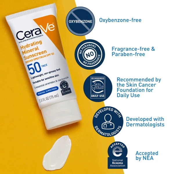 CeraVe 100% Mineral Sunscreen SPF 50 – Broad Spectrum Face Sunscreen for Sensitive Skin - Image 4