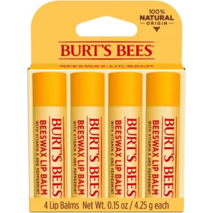 Burt’s Bees Beeswax Lip Balm – Natural Lip Care with Vitamin E & Peppermint Oil