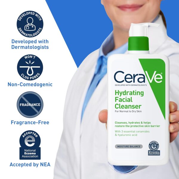 CeraVe Hydrating Facial Cleanser – Moisturizing Face Wash for Normal to Dry, Sensitive Skin - Image 6