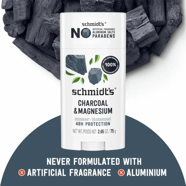 Schmidt’s Aluminum-Free Vegan Deodorant Charcoal & Magnesium – 48-Hour Odor Protection, 2.65 oz Sticks (Pack of 2) - Image 2