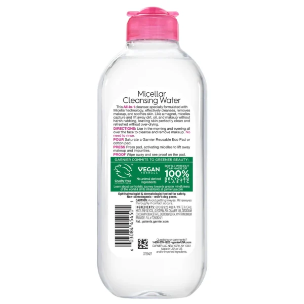Garnier Micellar Cleansing Water – All-in-1 Makeup Remover & Facial Cleanser (3.4 fl oz, Travel Size) - Image 2