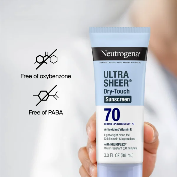 Neutrogena Ultra Sheer Dry-Touch Sunscreen SPF 70 – Lightweight, Water-Resistant, Non-Greasy Broad Spectrum Protection - Image 4