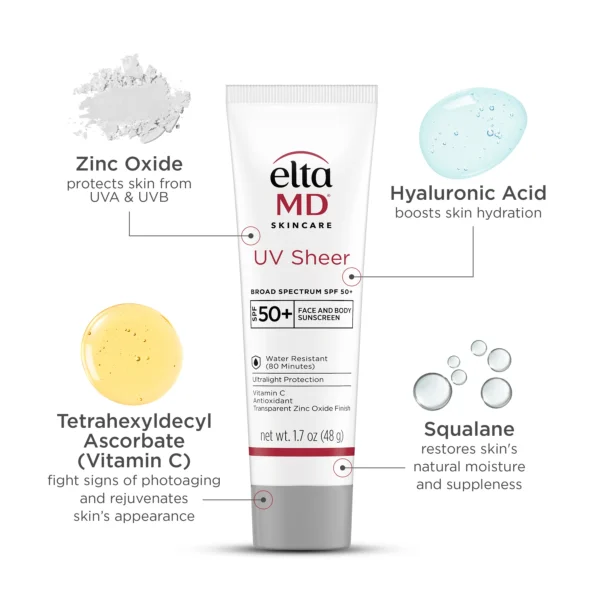 EltaMD UV Sheer Broad-Spectrum SPF 50+ Sunscreen – Lightweight, No White Cast Sun Protection for Face & Body - Image 5