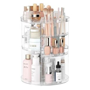 Rotating Makeup Organizer – DIY 8 Adjustable Layers Spinning Skincare Organizer, Cosmetic Display Case with Brush Holder & Perfume Tray, Multi-Function Storage Carousel for Vanity Bathroom Countertop