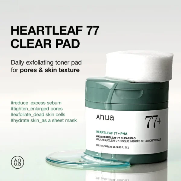 ANUA Heartleaf 77% Toner Pads – Soothing & Mild Exfoliating Facial Pads for Calm, Glass-Like Skin - Image 3