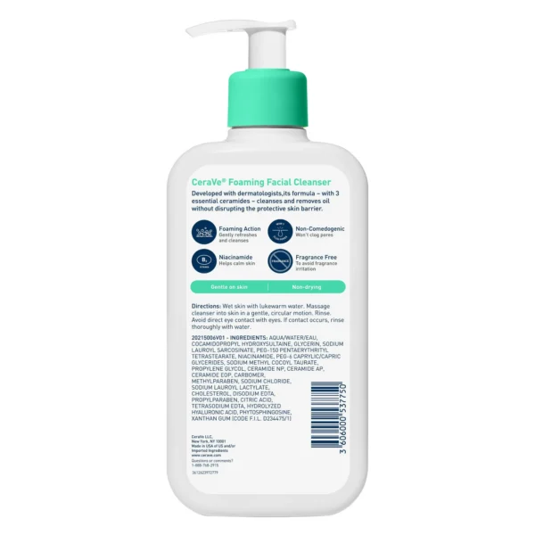 CeraVe Foaming Facial Cleanser – Refreshing Gel Face Wash for Normal to Oily Skin - Image 2