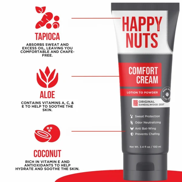 HAPPY NUTS Comfort Cream for Men – Anti-Chafing, Aluminum-Free Deodorant for Sweat & Odor Control (3.4 oz, Original Scent) - Image 4