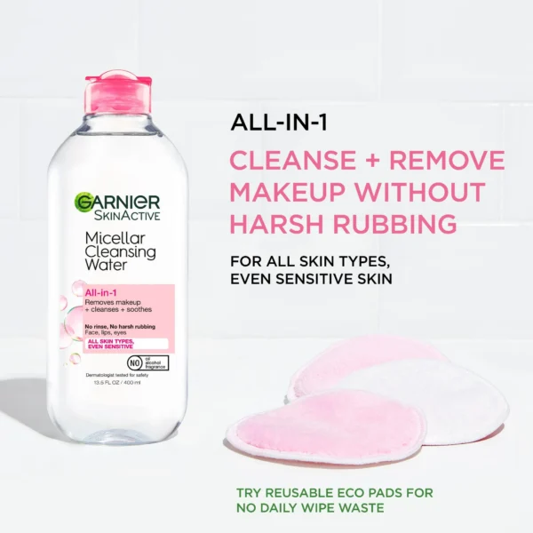 Garnier Micellar Cleansing Water – All-in-1 Makeup Remover & Facial Cleanser (3.4 fl oz, Travel Size) - Image 6