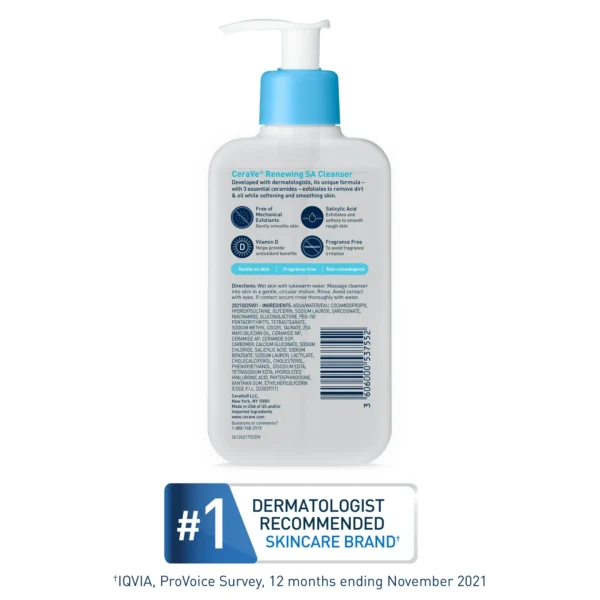 CeraVe Renewing SA Cleanser – Salicylic Acid Facial Cleanser for Gentle Exfoliation & Smooth Skin - Image 3
