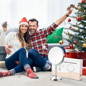 Lighted Makeup Mirror – 3000 mAh Rechargeable, Double-Sided 1X/10X Magnification, 3 Color Modes, 360° Rotation Vanity Mirror