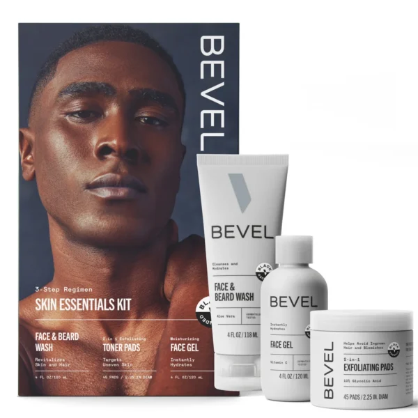 Bevel Skin Care Set for Men – Face Wash, Exfoliating Pads, Moisturizer for Blemishes & Discoloration