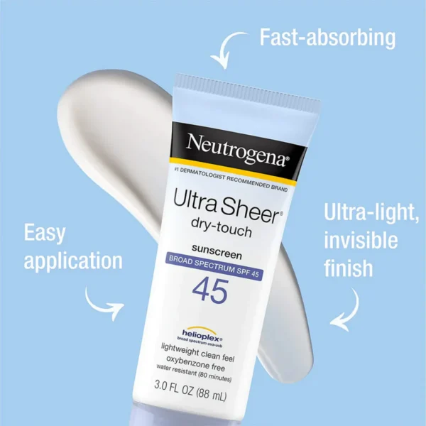 Neutrogena Ultra Sheer Dry-Touch Sunscreen SPF 45 – Lightweight, Non-Greasy Broad Spectrum Protection for Face & Body - Image 2