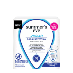 Summer’s Eve Ultimate Odor Control Daily Feminine Wipes with Boric Acid – pH Balanced, 12 Individually Wrapped Wipes