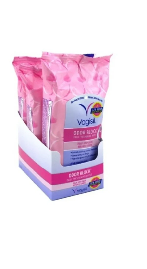 Vagisil Odor Block Daily Freshening Wipes – Feminine Hygiene, 20 Wipes (Pack of 3), Gynecologist Tested & Hypoallergenic