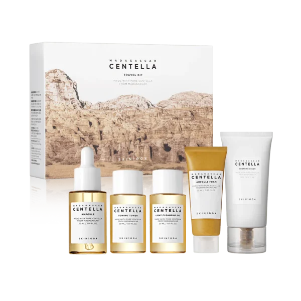 SKIN1004 Madagascar Centella Travel Kit – 5-Piece Set for Sensitive Skin (Toner, Ampoule, Soothing Cream, Cleansing Oil & Ampoule Foam)